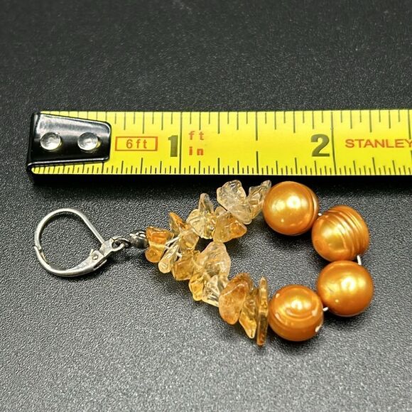 BOGO Free Jewelry...VTG Citrine Dyed Freshwater Pearl Lever Back Earrings - Picture 4 of 5